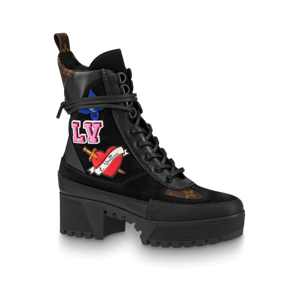 LOUIS VUITTON MONOGRAM LAUREATE PLATFORM DESERT BOOT Black Sz 36